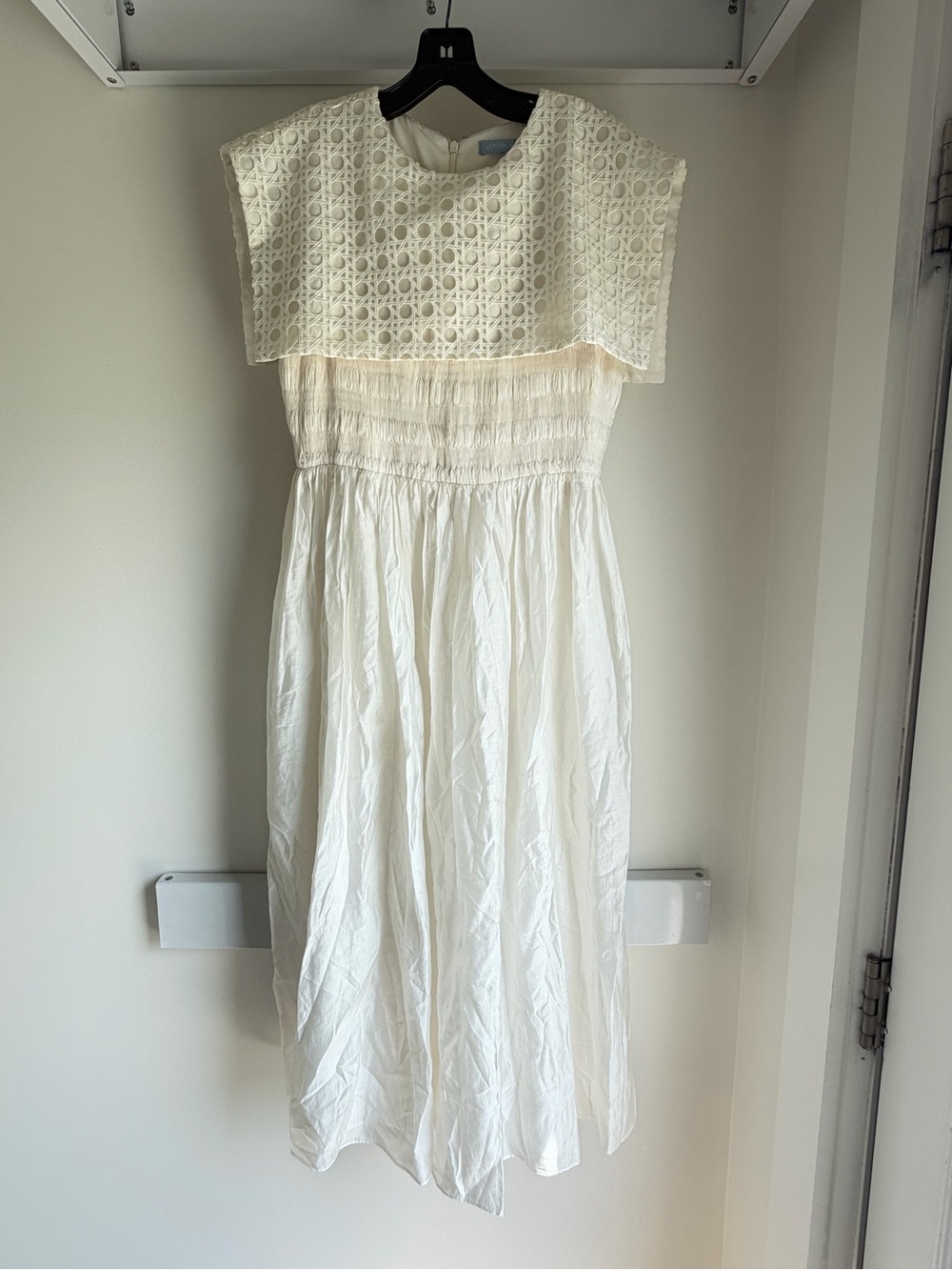 ANTONIO MELANI Cream Eyelet Yoke Smocked Waist Maxi Dress